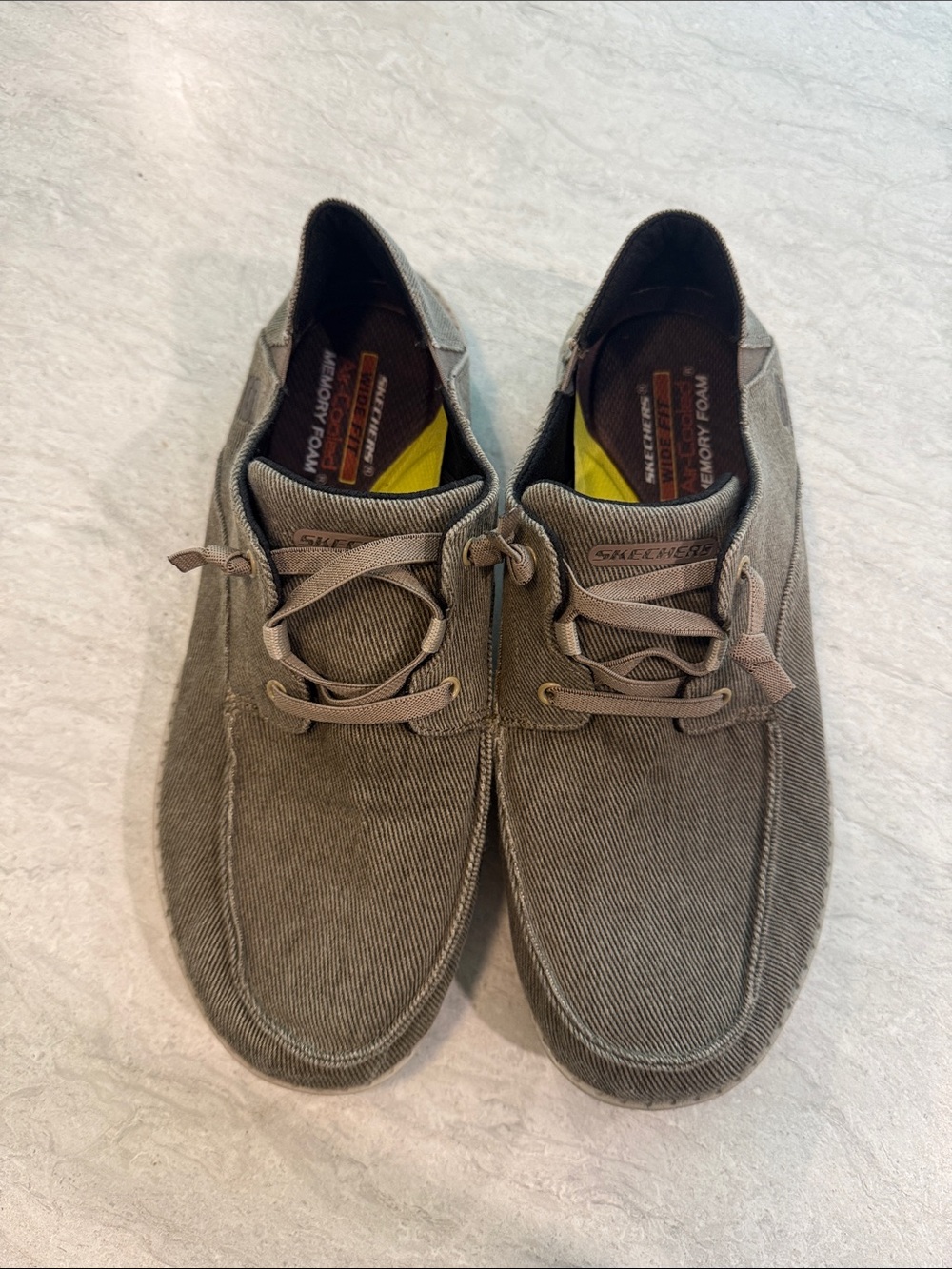Skechers Men’s Taupe Canvas Slip-On Loafers with Light Brown Laces
